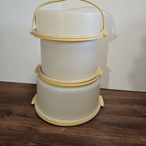 7 Pc Tupperware Set 1970's, 2 Cakes And Pie Keeper/carriers. Vintage Retro